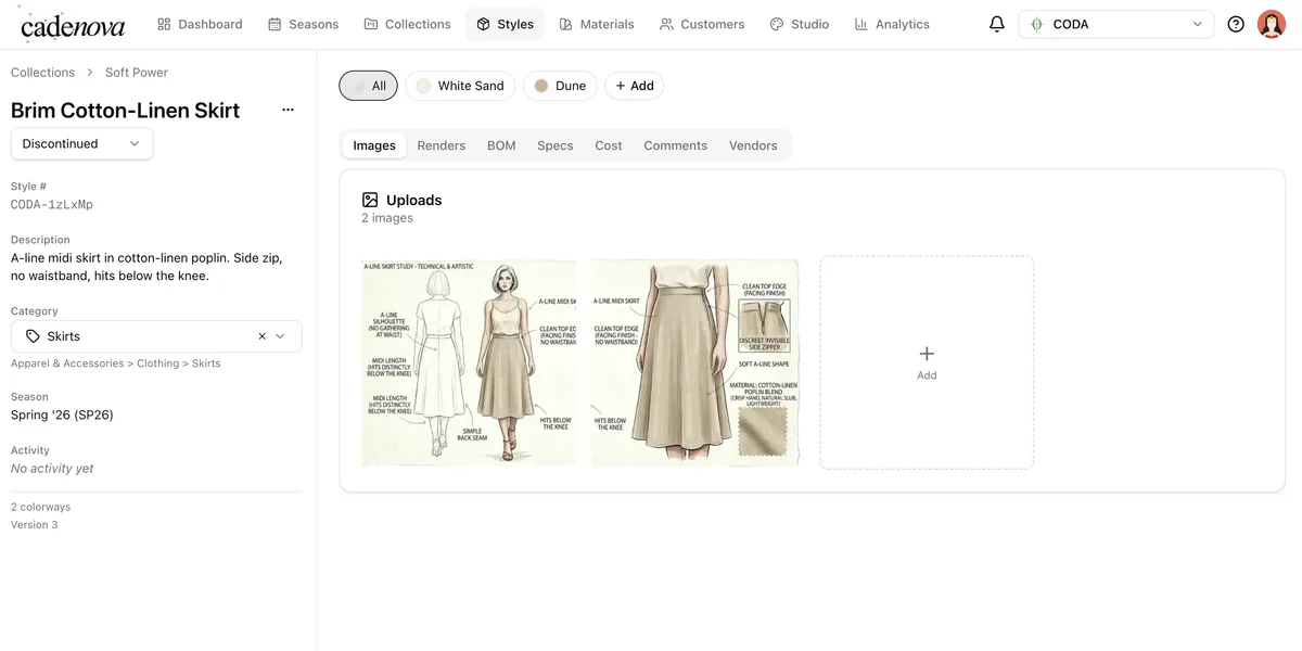 Designer workspace — mood boards and tech packs